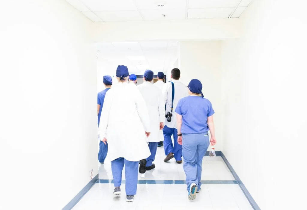Healthcare professionals working in a medical environment
