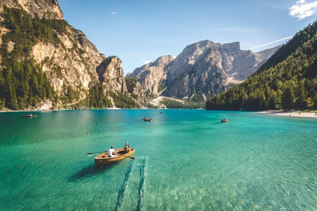 Scenic tourism destination with travellers
