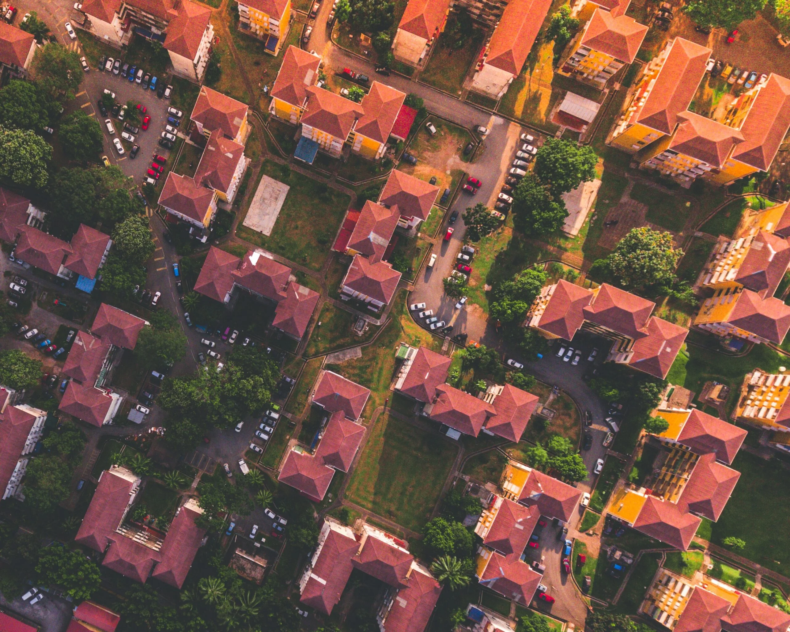 Aerial view of a dense urban cityscape for smart-city planning